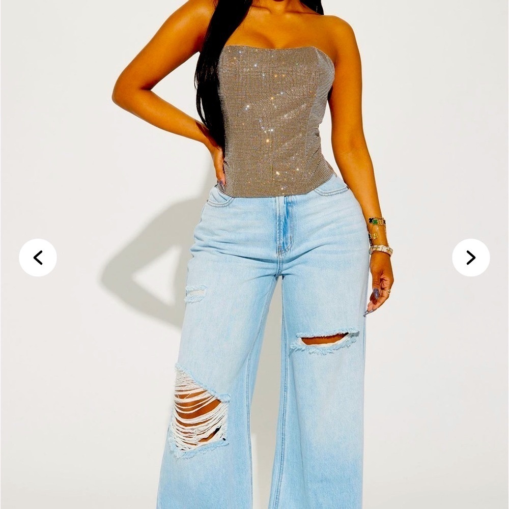 **Brand New ** Light Up The Room Rhinestone Corset Top - Taupe/ Combo